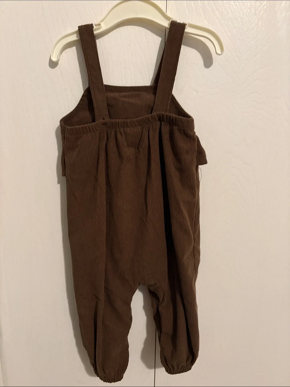Baby Starters Brown Corduroy Ruffle Strap Overalls with Embroidered Flowers